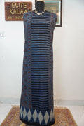 Kala cotton Ajrakh handblock kurti fabric in indigo blue with block print and border detail
