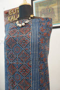 Ajrakh handblock kala cotton Kurti /top material/ indigo blue / Block pattren 6