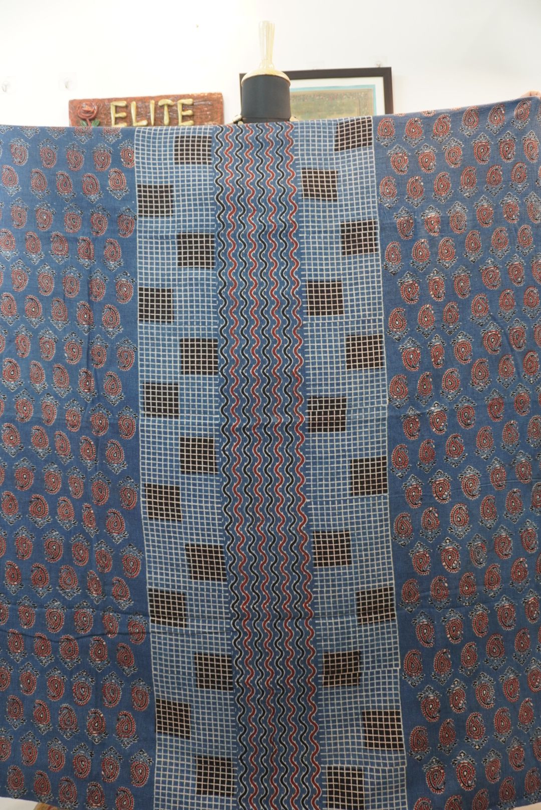 Ajrakh handblock kala cotton Kurti /top material/ indigo blue / Block pattren 6
