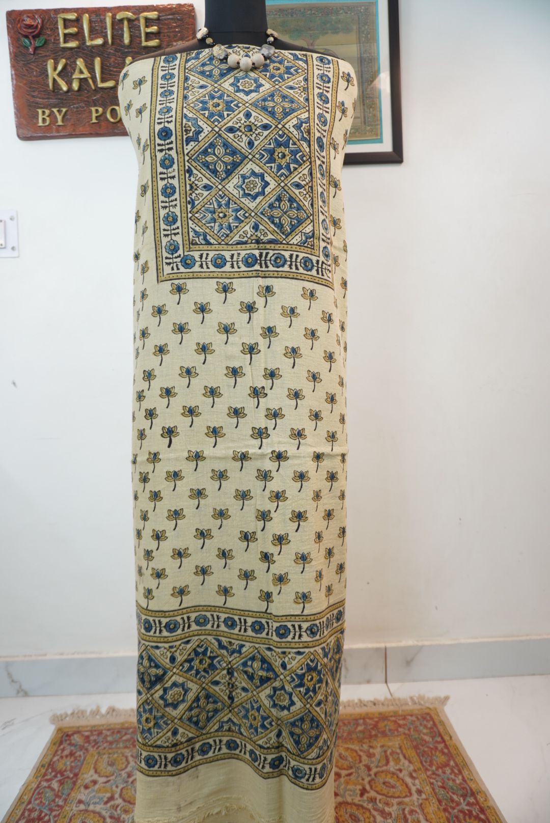 Ajrakh handblock kala cotton Kurti /top material/ ivory/ Block pattren 12