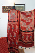 Ajrakh handblock modal 3 piece suit with stole/red/ rose boota