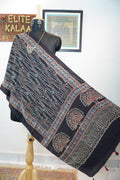 Ajrakh modal stole-black/peacock design