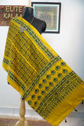Ajrakh modal stole-yellow/ leaf design