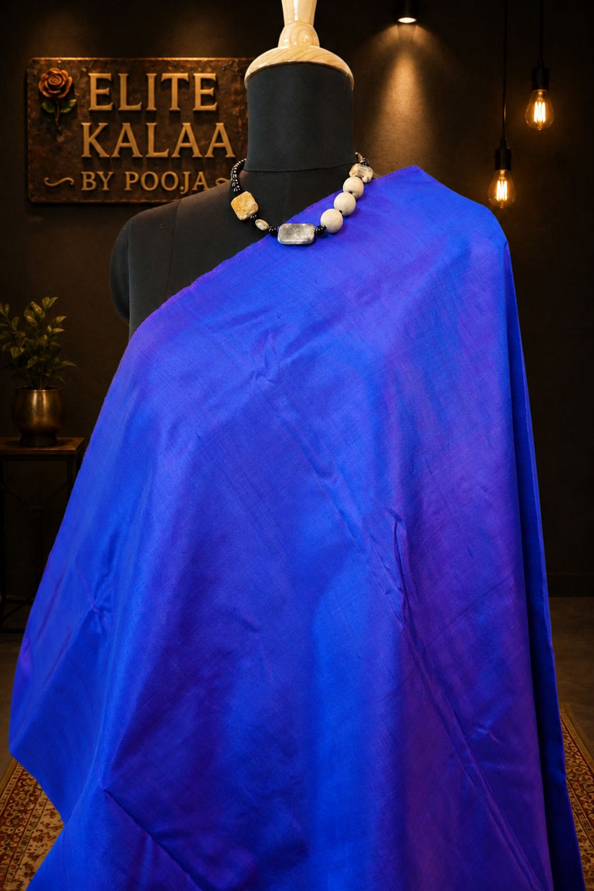 Katan Silk Plain Saree Violet - Blue