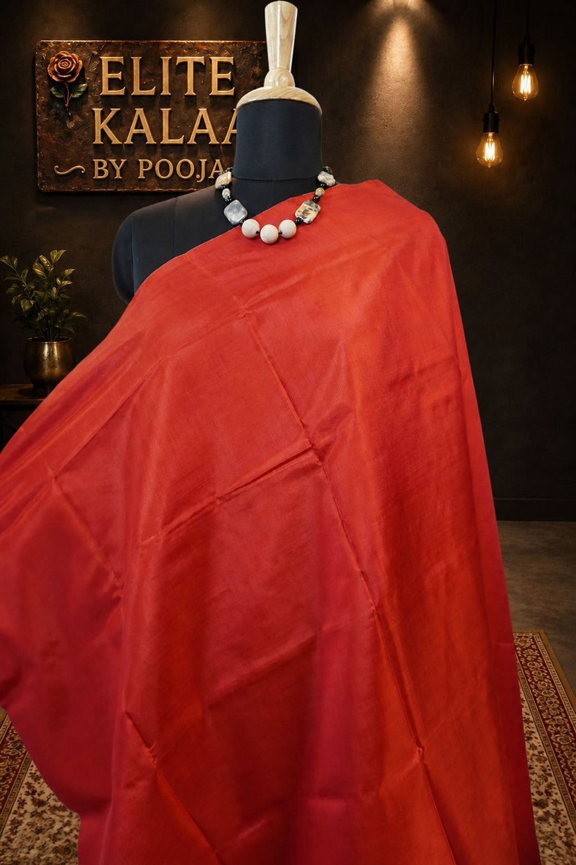 Katan Silk Plain Saree Red