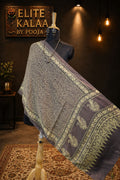 Modal Silk Ajrakh Geometric Saree Ivory with Cream and Beige Border