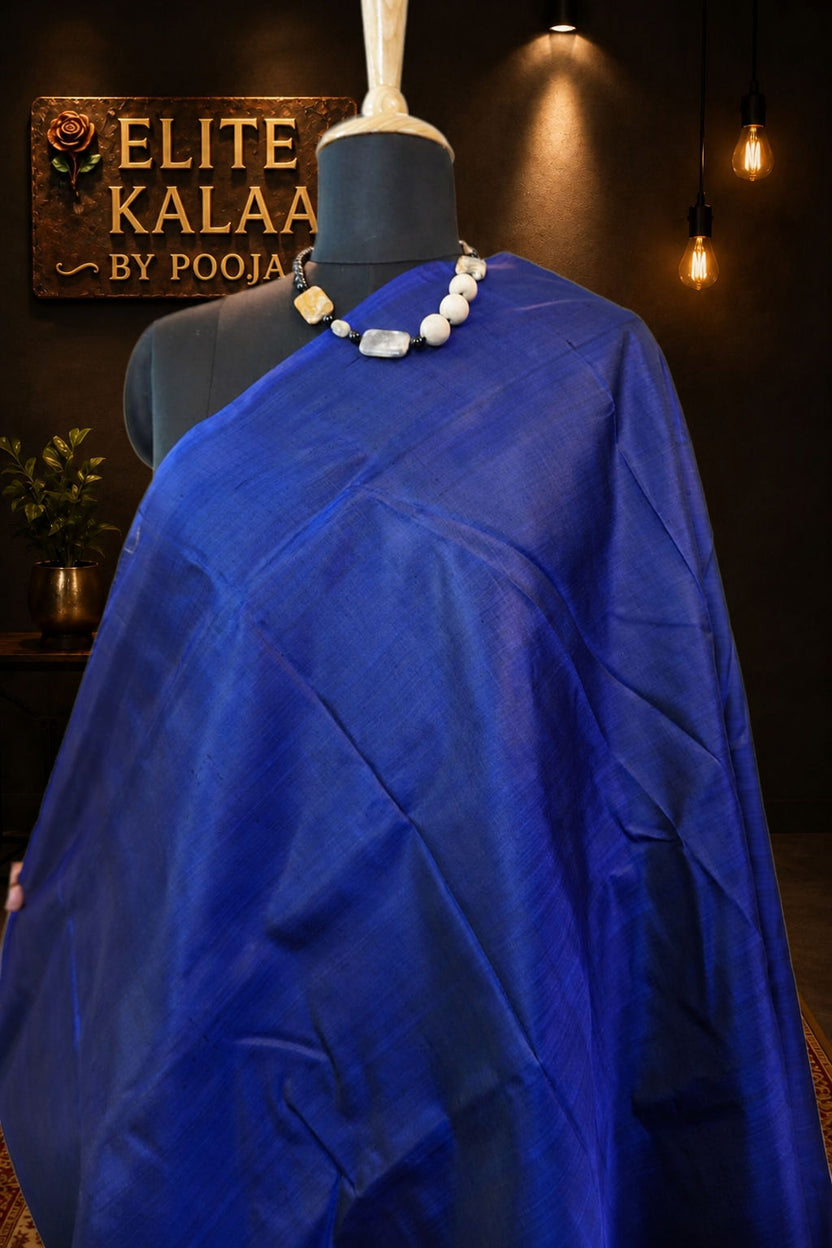 Katan Silk Plain Saree Navy Blue