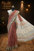Handblock Kota Saree Red Design 3 with Border