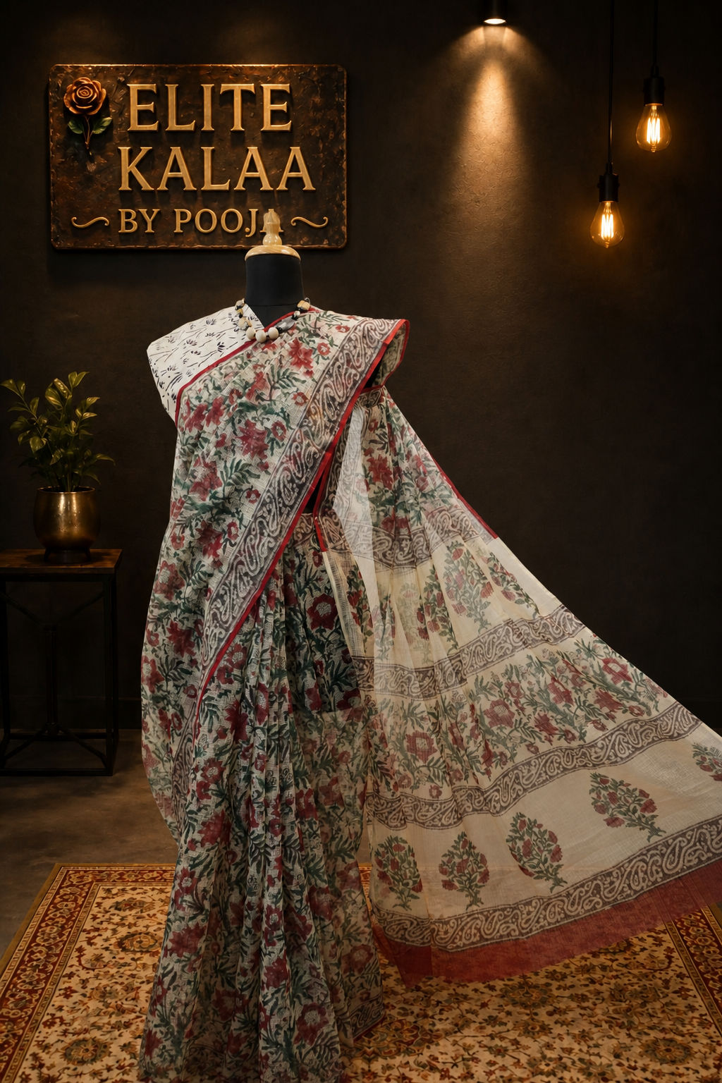Kota Handblock Saree Cream Design 5