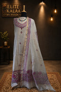 Maheshwari Madhubani 2 Piece Dress Material, Off White with Pink