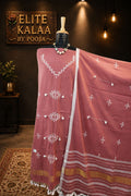 Bhujodi Kala Cotton Placement Pattern Dress Material Pink with Border & Tassels, Design 2