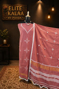 Bhujodi Kala Cotton Dress Material Pink with Border & Tassels, Design 3
