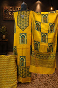 Ajrakh Handblock Modal 3 Piece Unstitched Suit Set Yellow Jharokha Design
