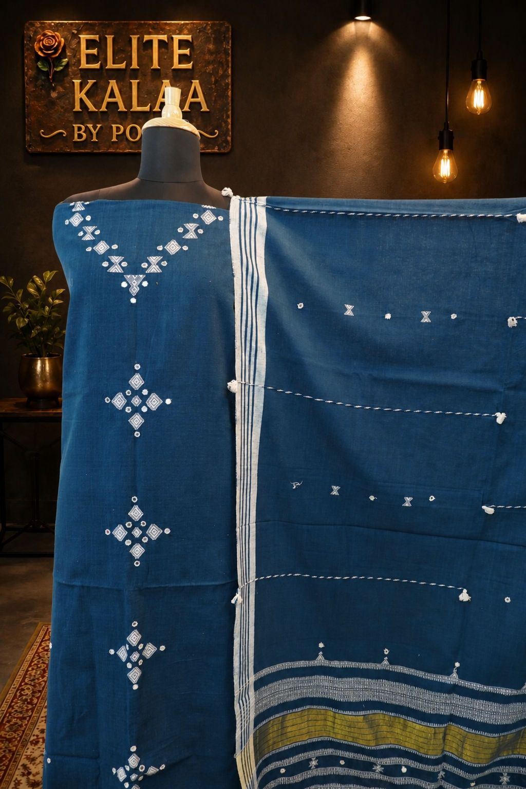 Bhujodi Kala Cotton 3 Pc Unstitched Suit Set Teal Blue Design 2