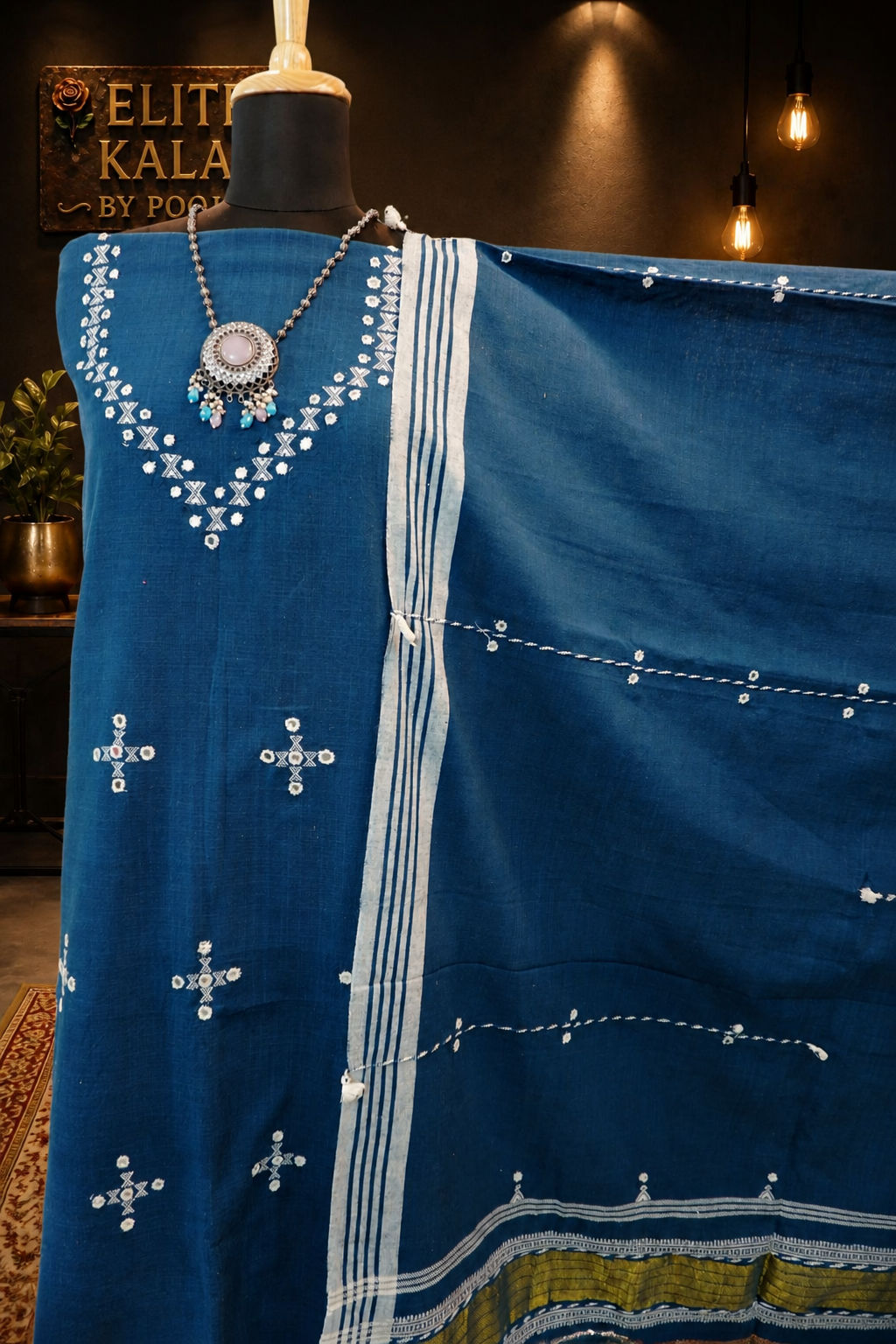 Kala Cotton Bhujodi 3 Piece Unstitched Suit Set Teal Blue Design 3
