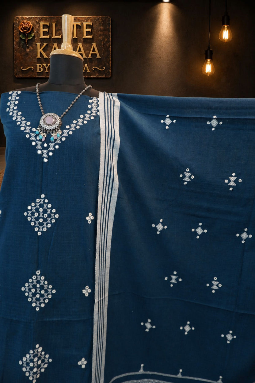 Kala Cotton Bhujodi 3 Piece Unstitched Suit Set Teal Blue Design 5