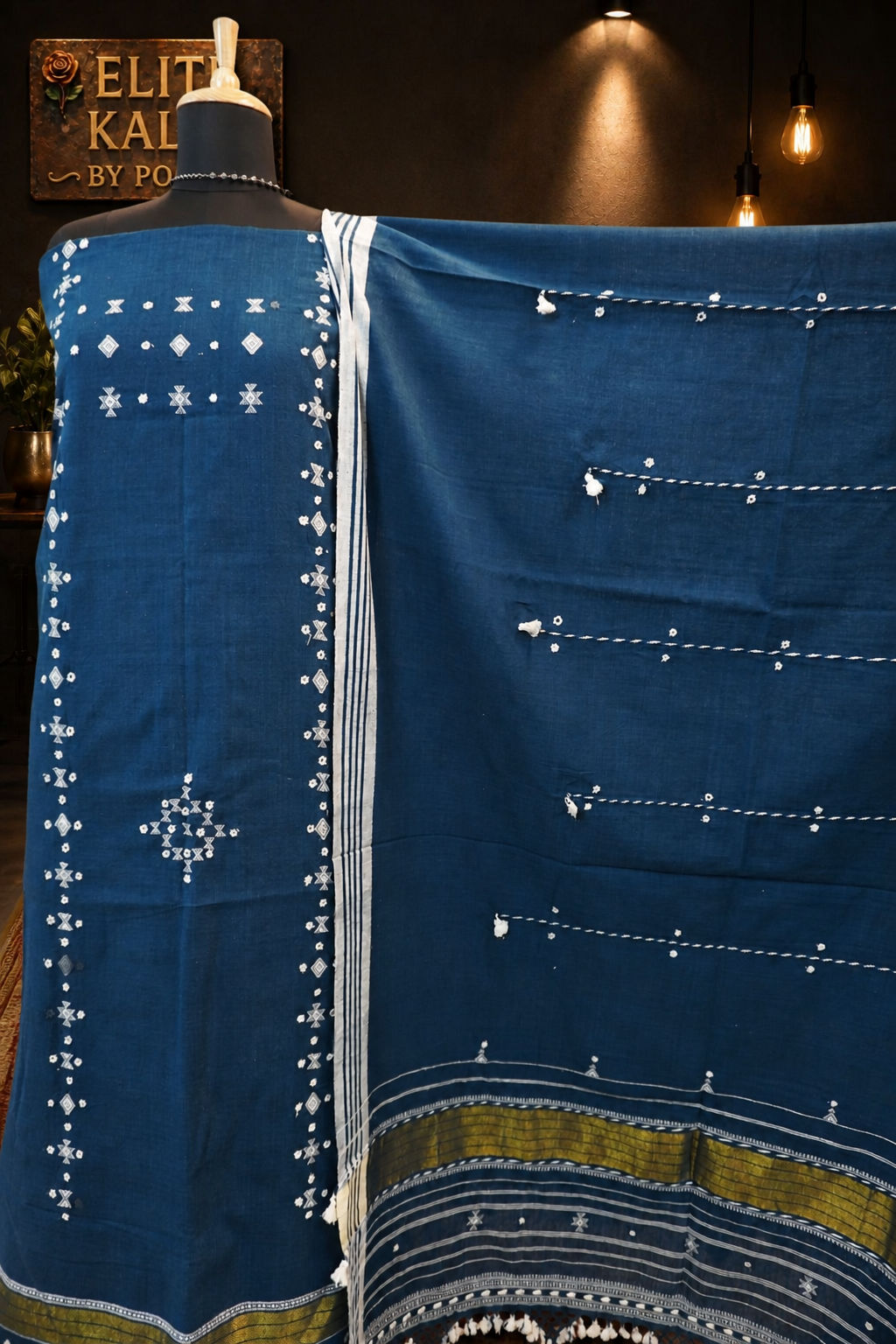 Kala Cotton Bhujodi 3 Piece Unstitched Suit Set Teal Blue Design 5
