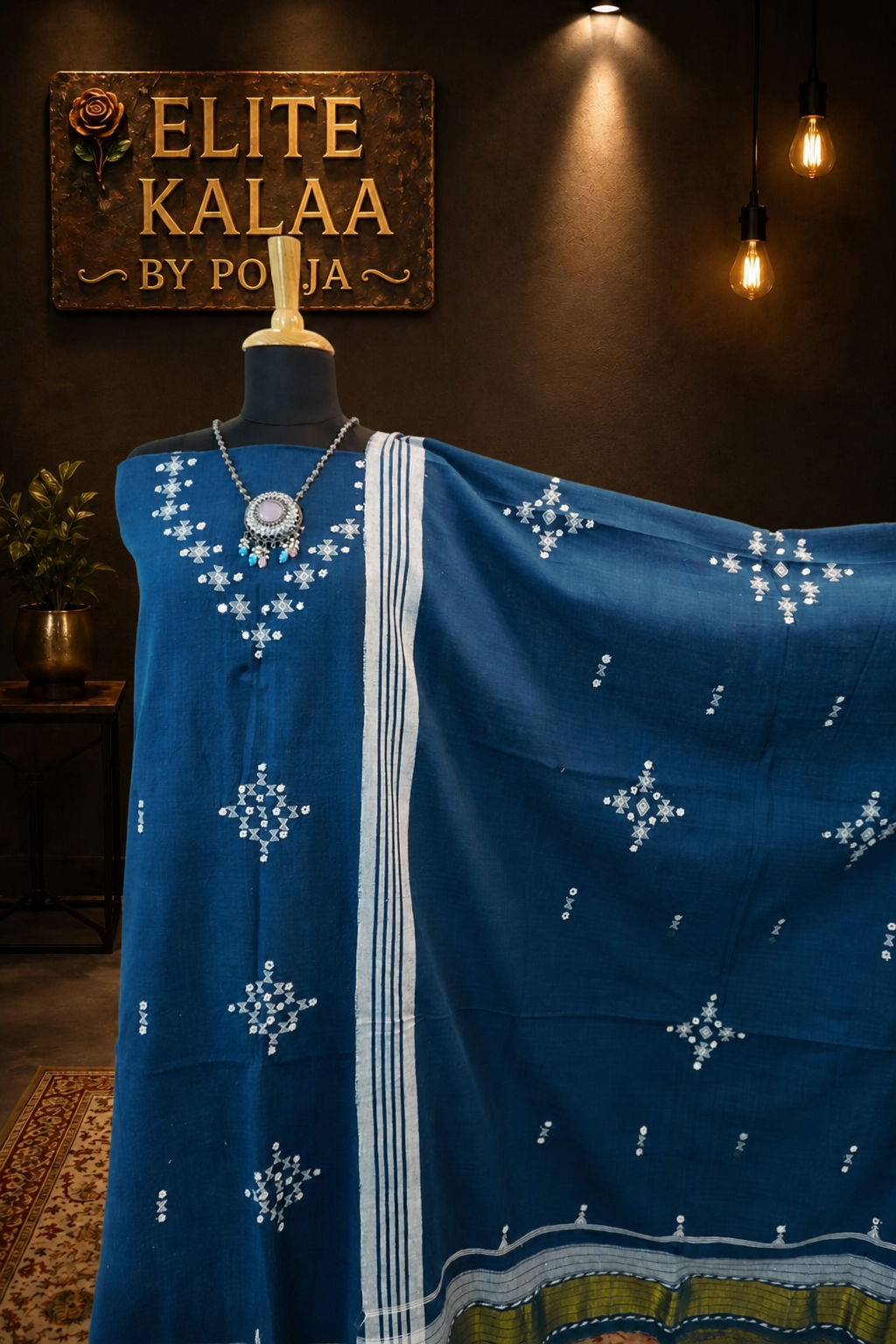 Kala Cotton Bhujodi 3 Piece Unstitched Suit Set Teal Blue Design 7