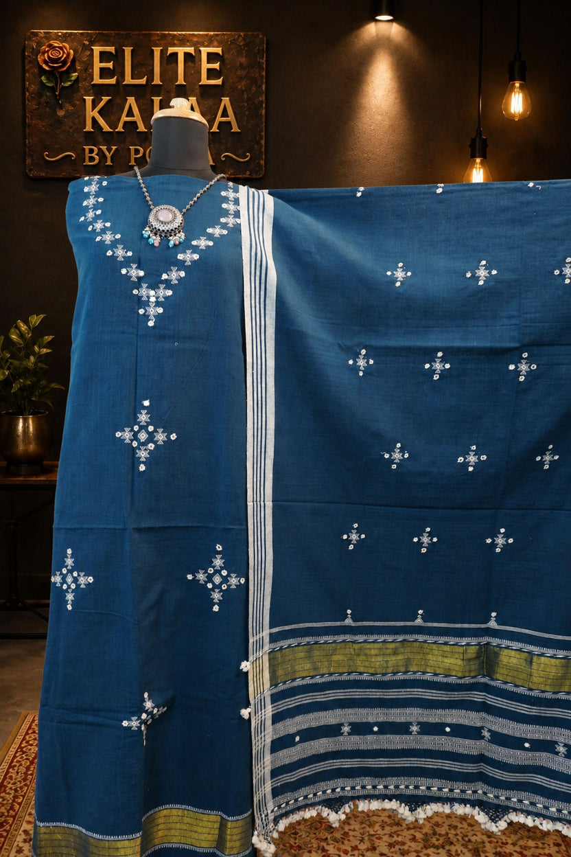 Kala Cotton Bhujodi 3 Piece Unstitched Suit Set Teal Blue Design 8