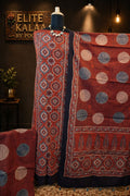 Cotton Ajrakh Handblock 3 Piece Unstitched Suit Set Rust Design 3