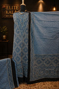Ajrakh Handblock Cotton 3 Piece Unstitched Suit Set Blue Design 2