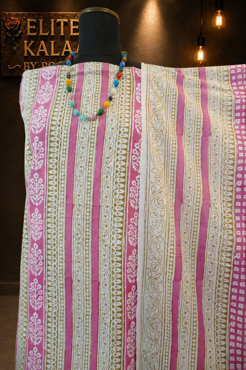 Cotton Bagh Handblock Indigo Colour 3 Piece Unstitched Suit Set Pink Design 1