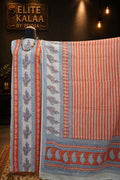 Cotton Bagh Handblock Indigo Colour 3 Piece Unstitched Suit Set Orange Design 4
