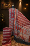 Maheshwari silk 3 piece ajrakh handblock suit/ red/design 2
