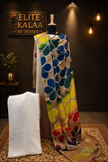Beige modal unstitched 3-piece suit with abstract pattern and border detail