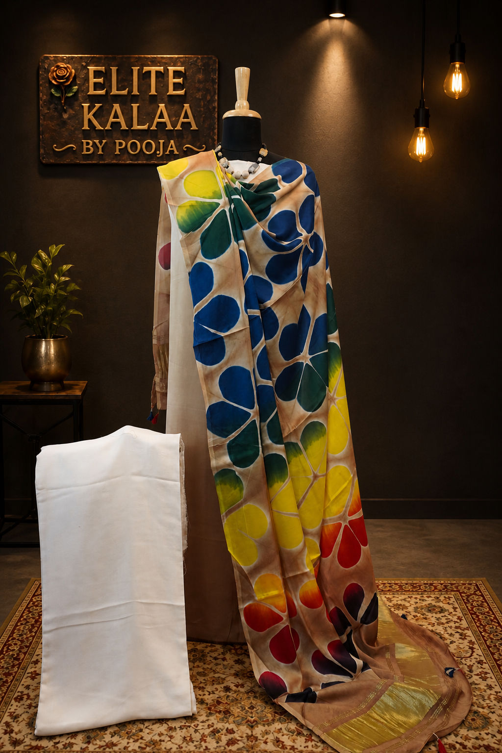 Beige modal unstitched 3-piece suit with abstract pattern and border detail