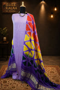 Purple modal unstitched 3-piece suit set with abstract pattern and bordered dupatta