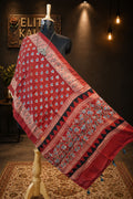 Ajrakh Modal Stole Red Small Lotus Design