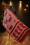 Ajrakh Modal Stole Red Rose Design