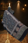 Ajrakh Modal Stole Black Peacock Design