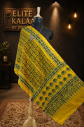 Ajrakh Modal Stole Yellow Leaf Design