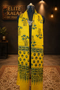 Ajrakh Modal Stole Yellow Floral Design