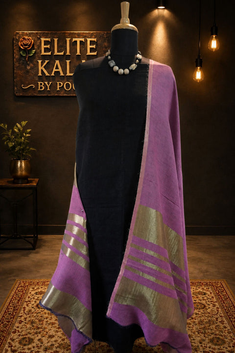 Light pink reversible fine wool stole with zari detail and a subtle border