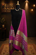 Pink fine wool reversible stole with zari and striped detailing