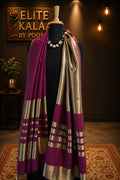 Purple fine wool reversible stole with zari and striped detailing