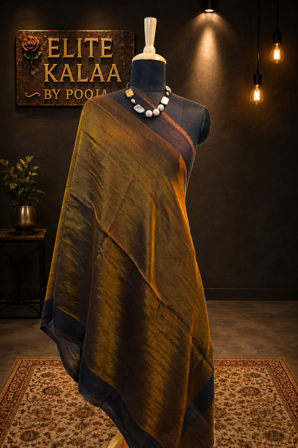 Brown fine wool reversible stole with zari and contrasting border detailing