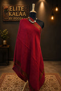 Red fine wool reversible stole with zari detailing and a border