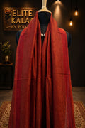 Red fine wool stole with self zari chevron chevron design and border detail