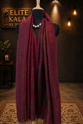 Deep maroon fine wool stole with self zari leaf design