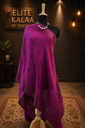 Pink fine wool stole with self zari leaf design