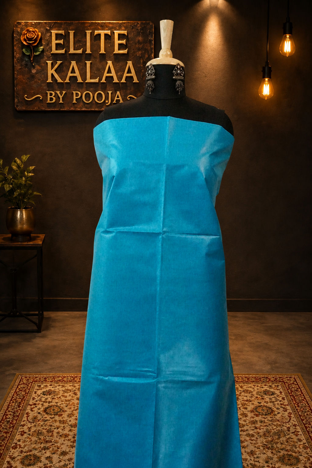 Desi Tusser Handloom Fabric Firozi Blue