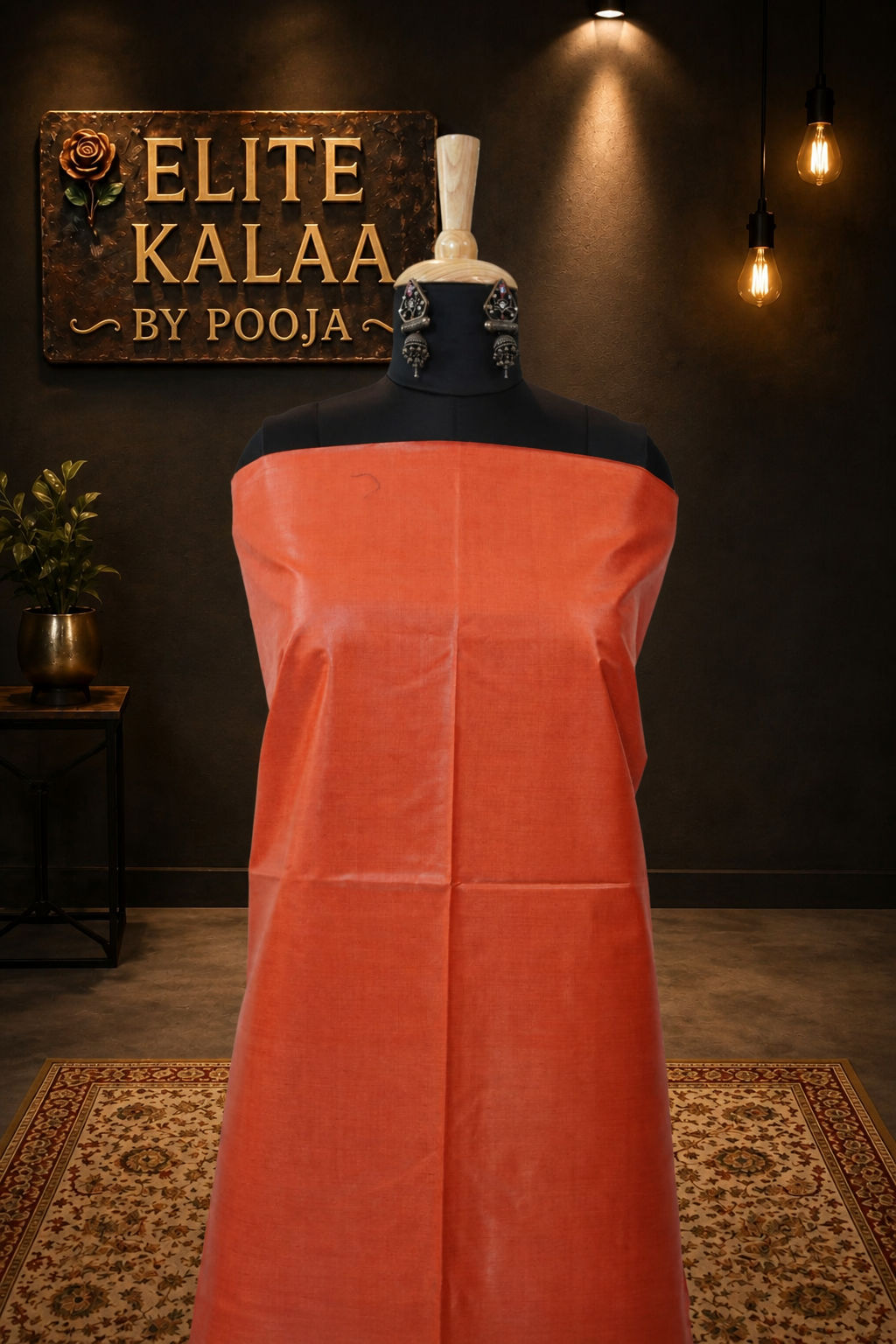 Desi Tusser Handloom Tusser Fabric Piece Orange