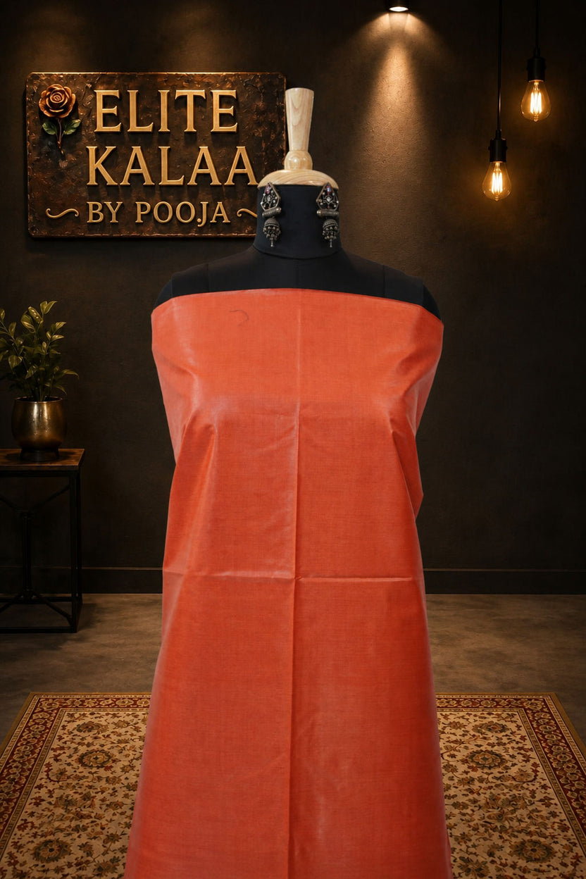 Desi Tusser Handloom Tusser Fabric Piece Orange