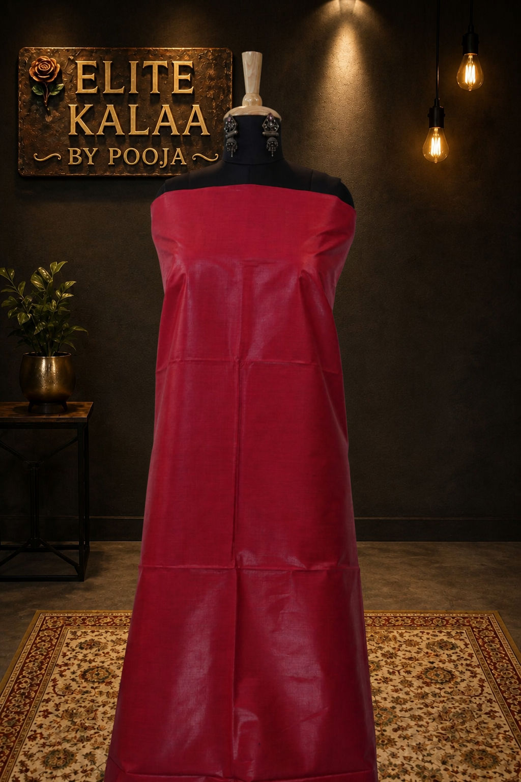 Desi Tusser Handloom Tusser Fabric Piece Red
