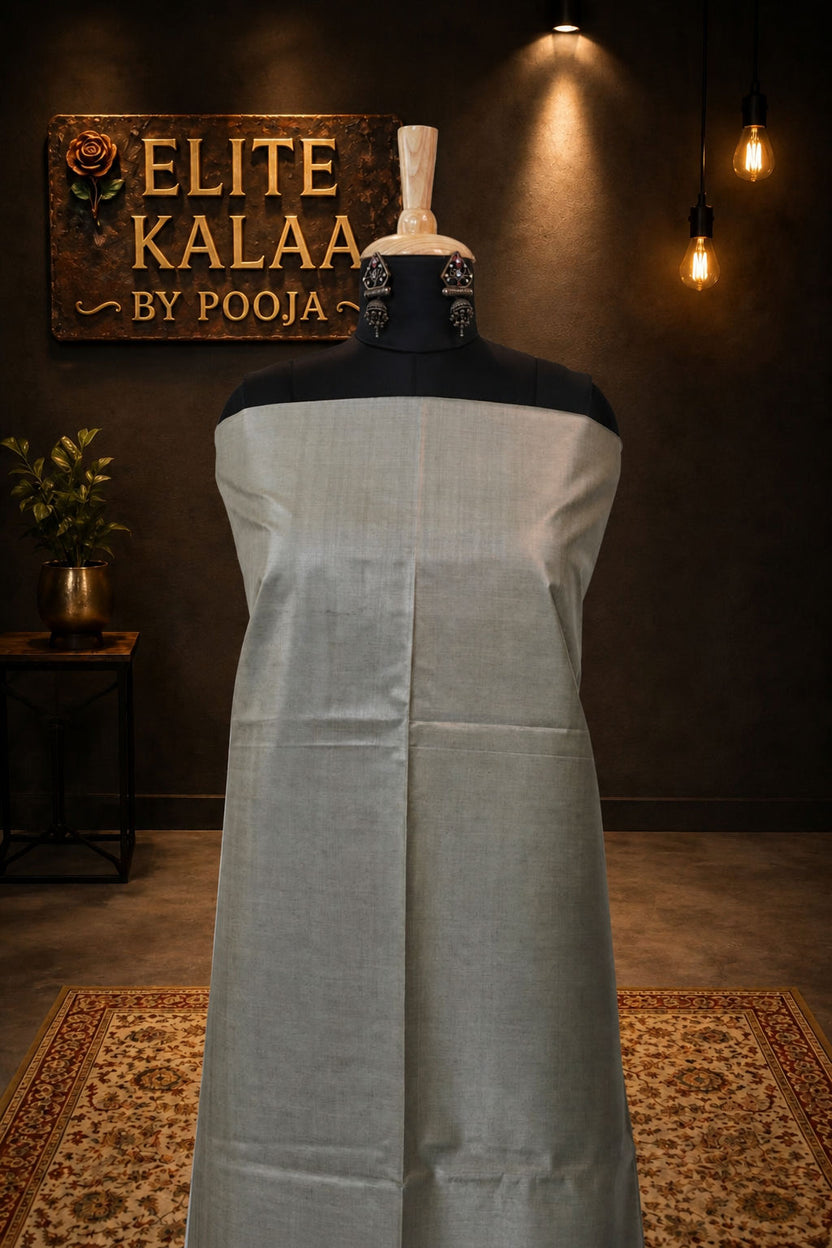 Desi Tusser Handloom Fabric Light Grey