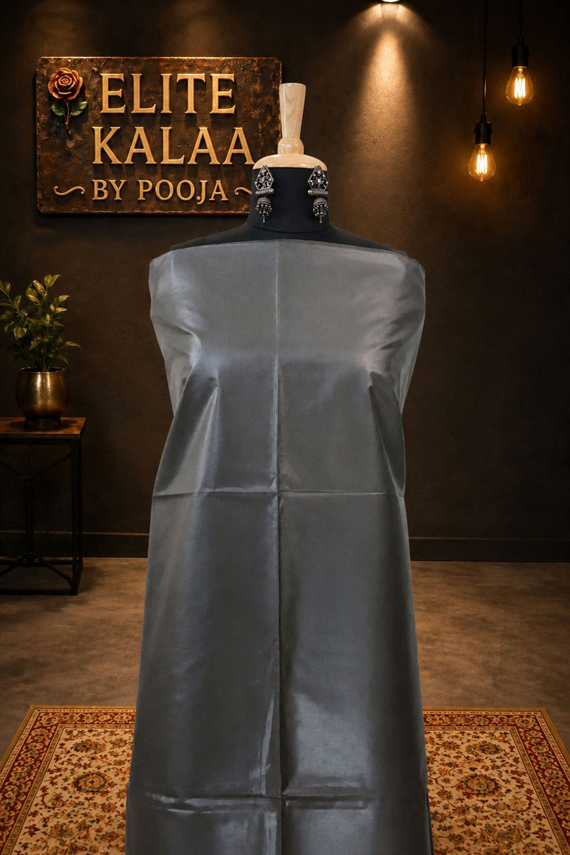 Desi Tusser Handloom Fabric Dark Grey